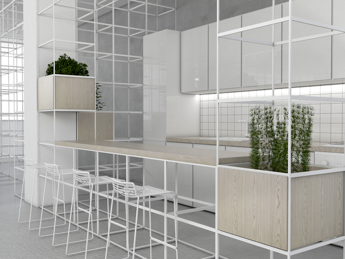 apartment shelves Office minimal Residence Work  modular White bedroom interior design 