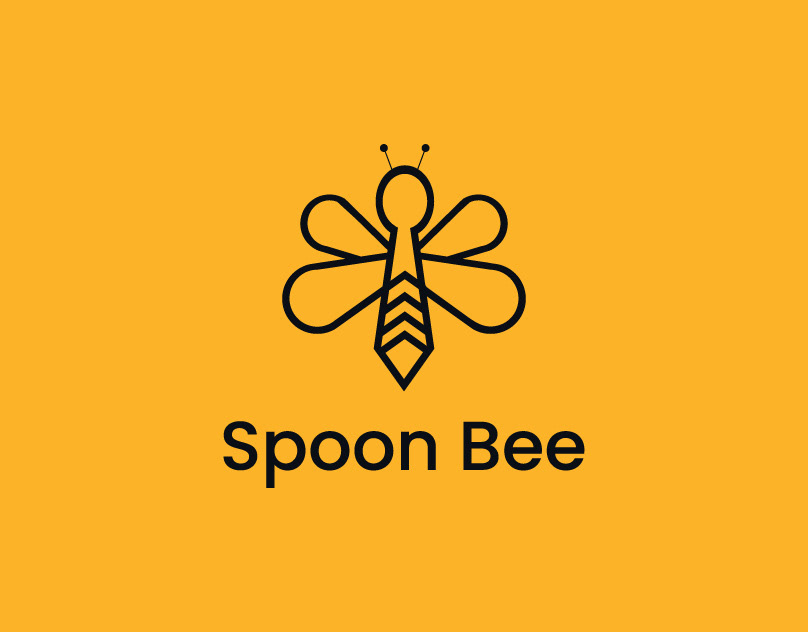 The combination of spoon and bees, a very suitable logo for a restaurant or bakery. 