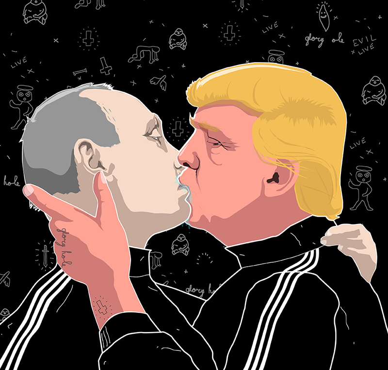 design Character Trump votefortrump donaldtrump putin Russia frenchkiss LGTB Love vladimirputin vote america president Graffity