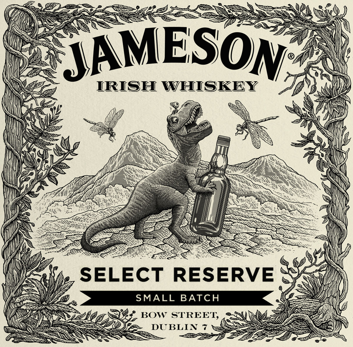 vintage Retro alcohol engraving graphic art Label Whiskey jameson Irish Whiskey Jameson Whiskey
