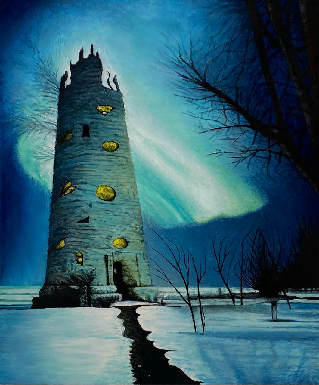 artwork Aurora Borealis Northern Lights Landscape SKY blue fantasy Drawing 