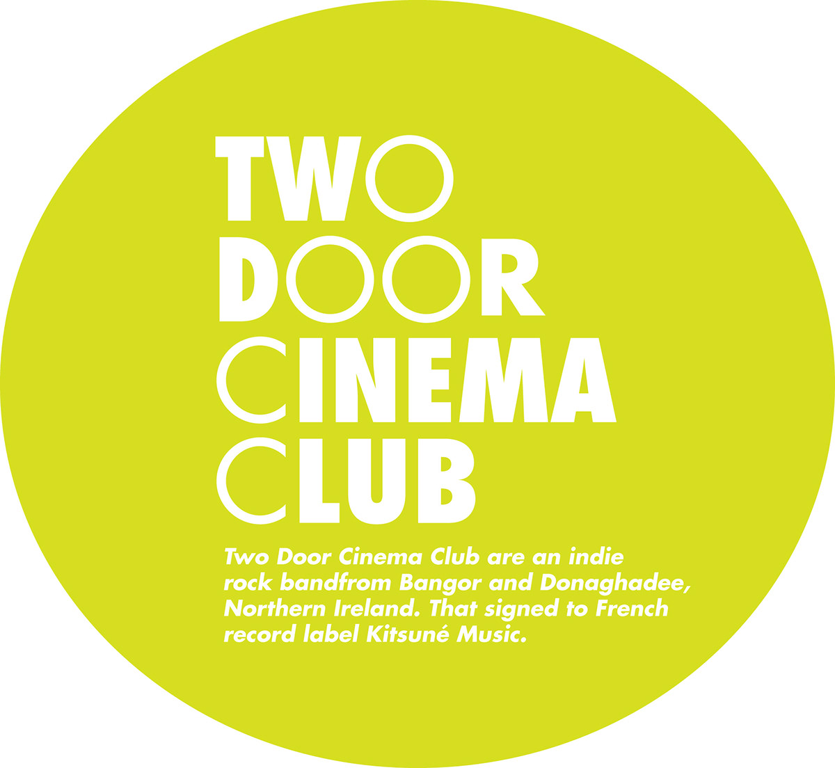 two door cinemaclub tdcc british Ireland rock infographic lime green black White vector band concert gig Stage
