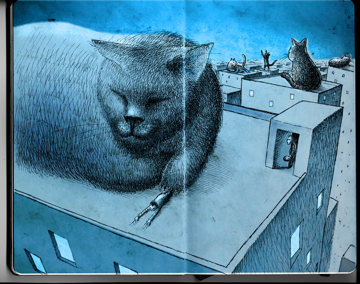 moleskine sketches animals cats fantasy surrealism
