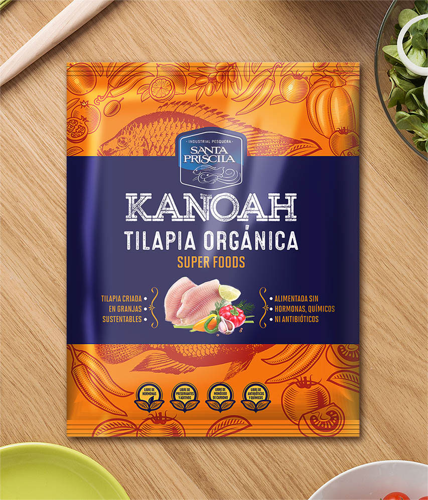 packs Label design Food  organic Tilapia fish steak alimento fresh organicos