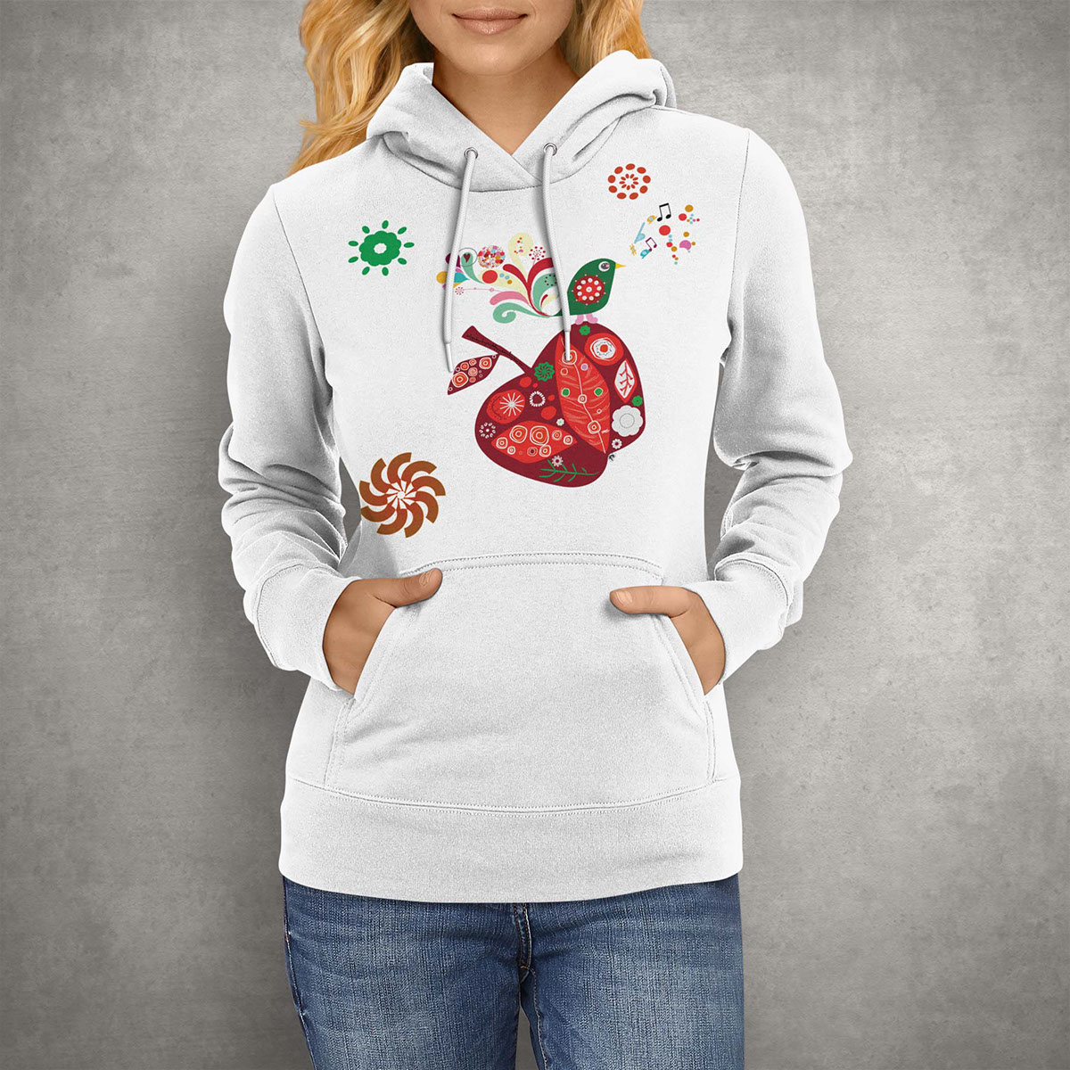 Authentic Ukranian clothes hoodie draw bird song apple