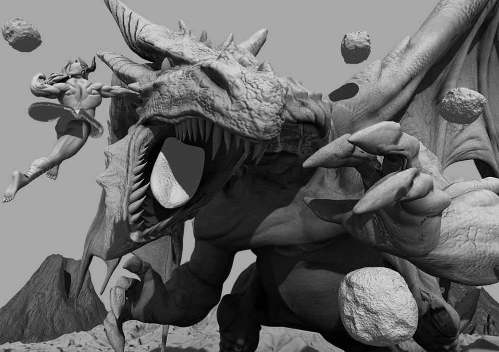 dragon Zbrush photoshop Mudbox painter muscle fantasy fire volcano battle punch