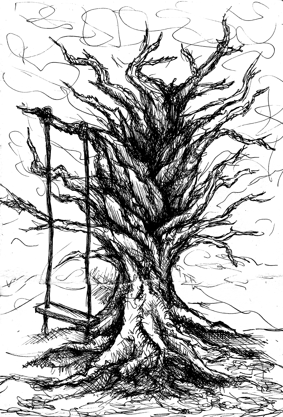 Tree  trees summertime Pencil drawing ink drawing Ink artwork ILLUSTRATION  Drawing  rope swing wintertime