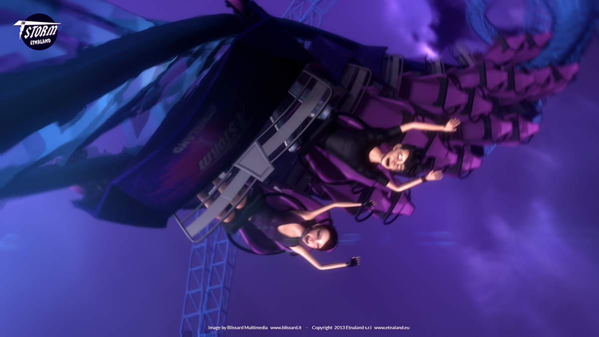 3D CGI blissard themepark etnaland the storm Attraction ride roller coaster teaser movie rock thunder storm