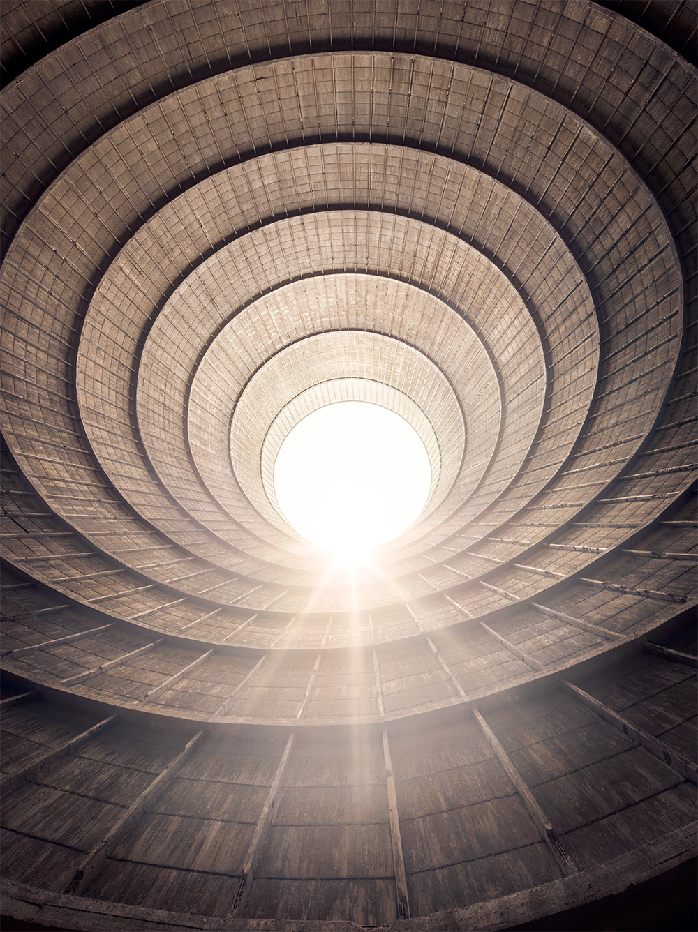 abandoned forgotten urbex urban exploration places locations power station cooling tower cool energy twirl vertigo beam light