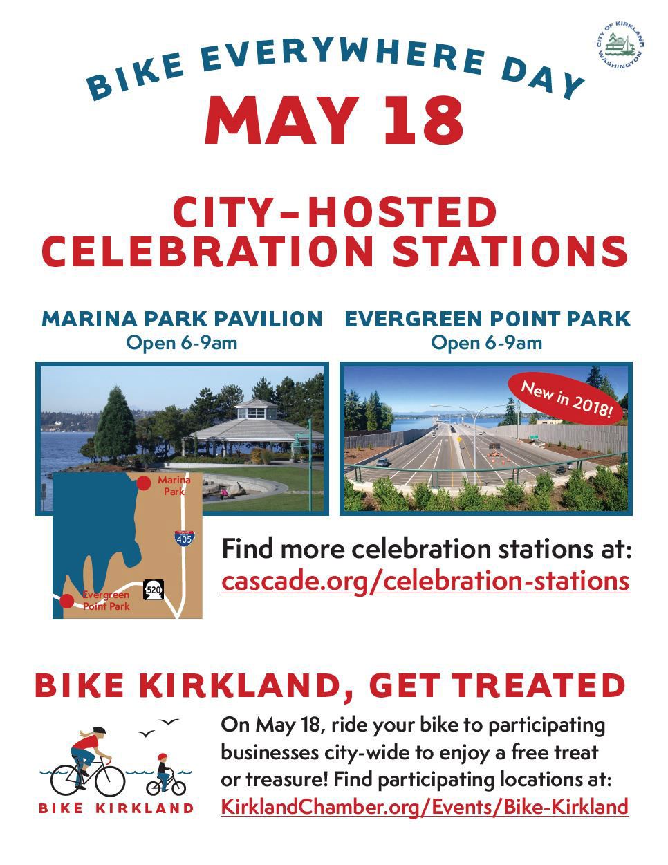 flyer promoting Bike Everywhere Day stations, including photos and map of locations