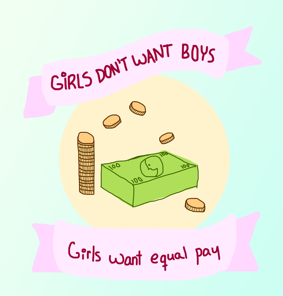 feminism equal pay books plot lines 'illustration' print simple pastel colors banners
