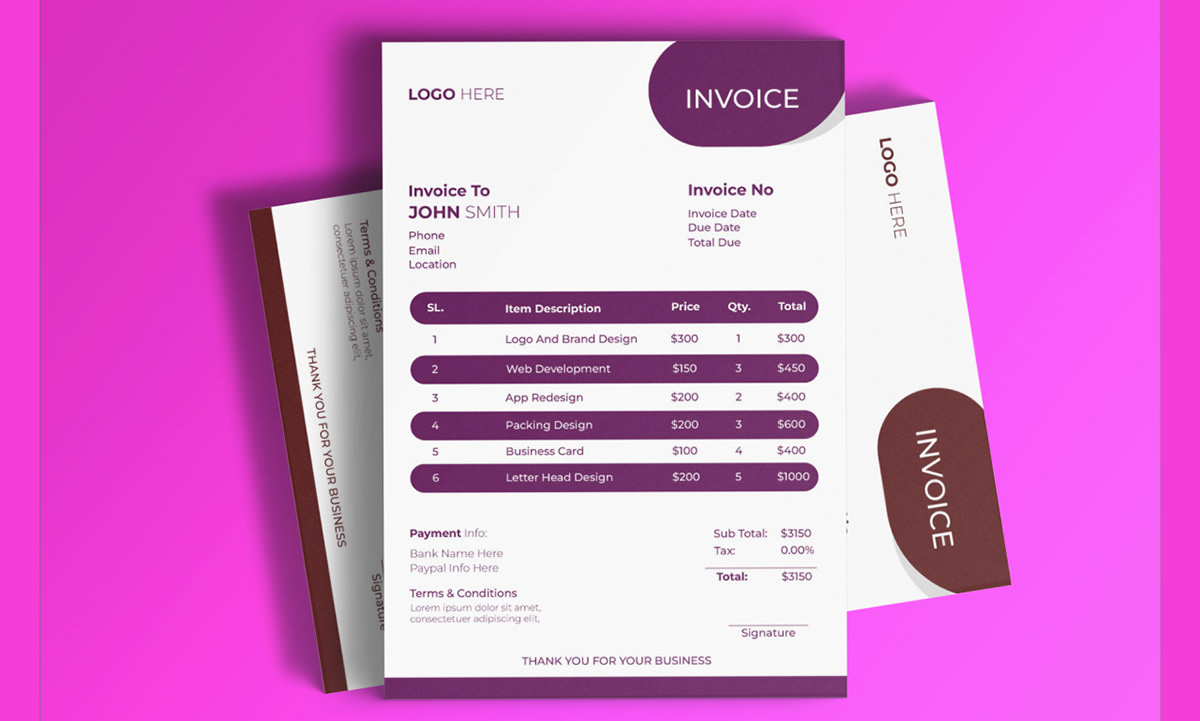Invoice Design template Advertising  adobe illustrator marketing   design invoice bill