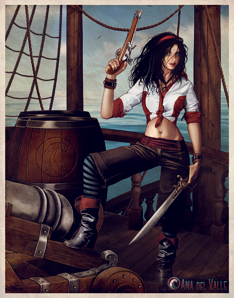 pirata pirate girl chica barco ship marinera Sailor boat Canon barrel