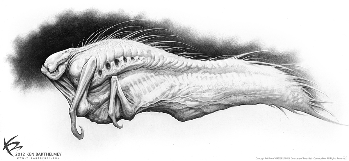 maze runner James Dashner griever creature monster Scary concept art science fiction creepy Creature Design slug hybrid bio mechanical