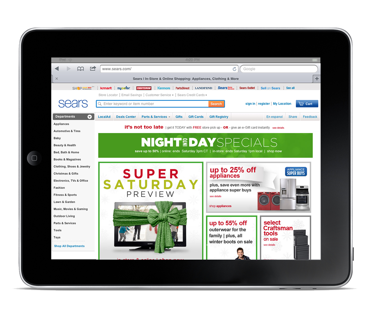Sears.com homepage Website Web Production design Web designer digital digital design e-commerce Sears