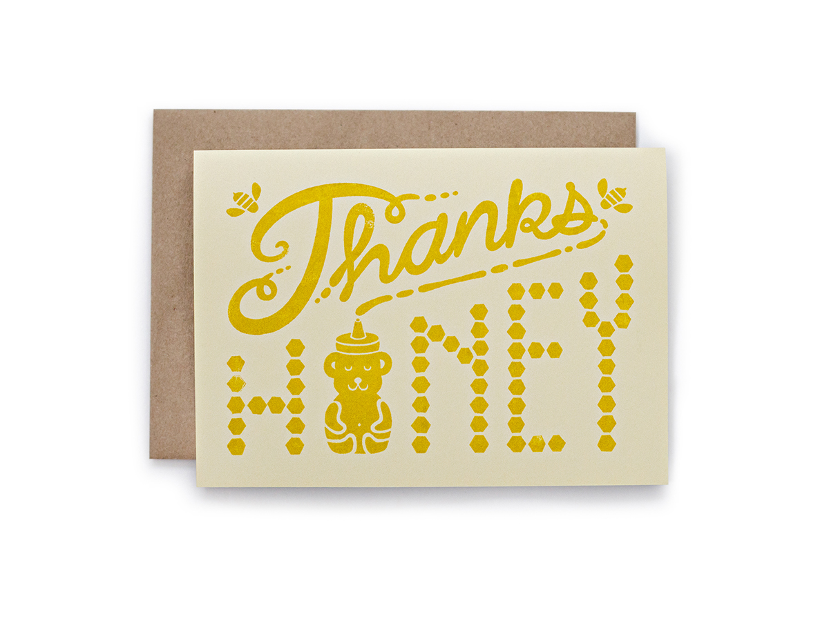 Thank You Cards cards Stationery honey bee yellow gold stamp hand drawn sweet thanks