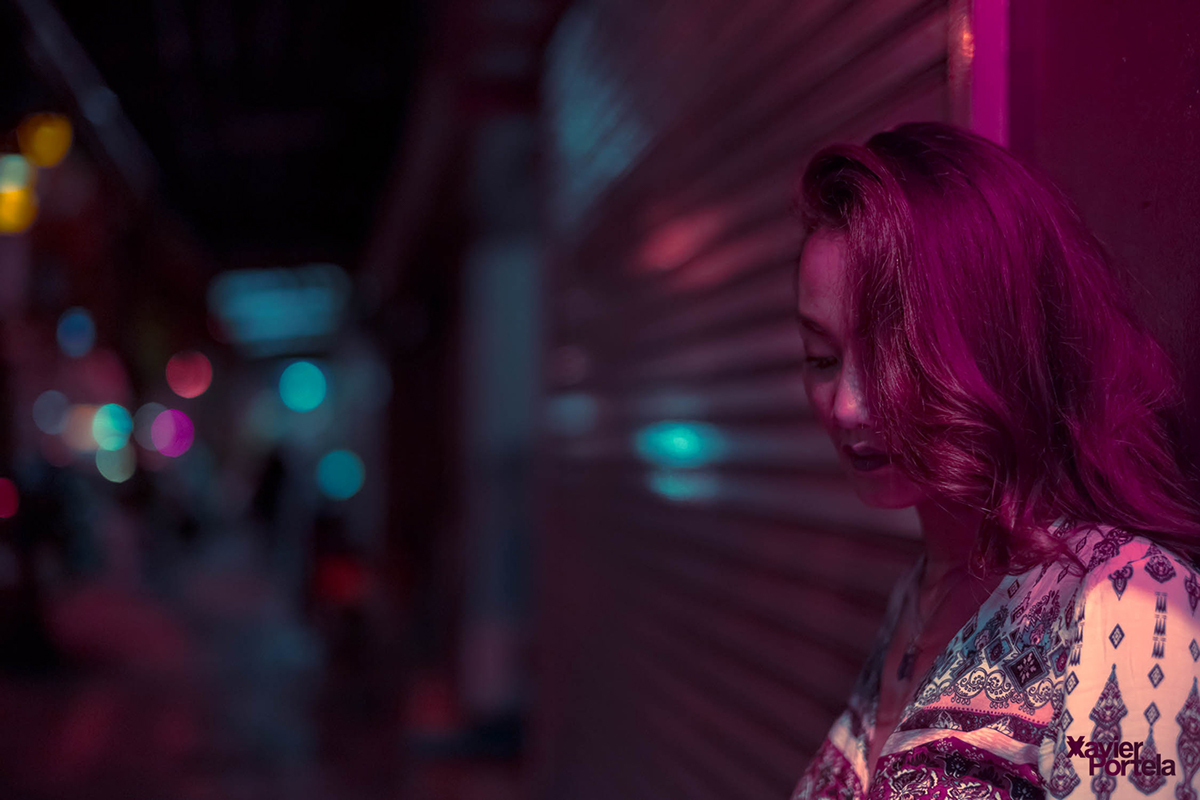 portrait Bangkok night Street Urban woman beauty lifestyle Thailand electric