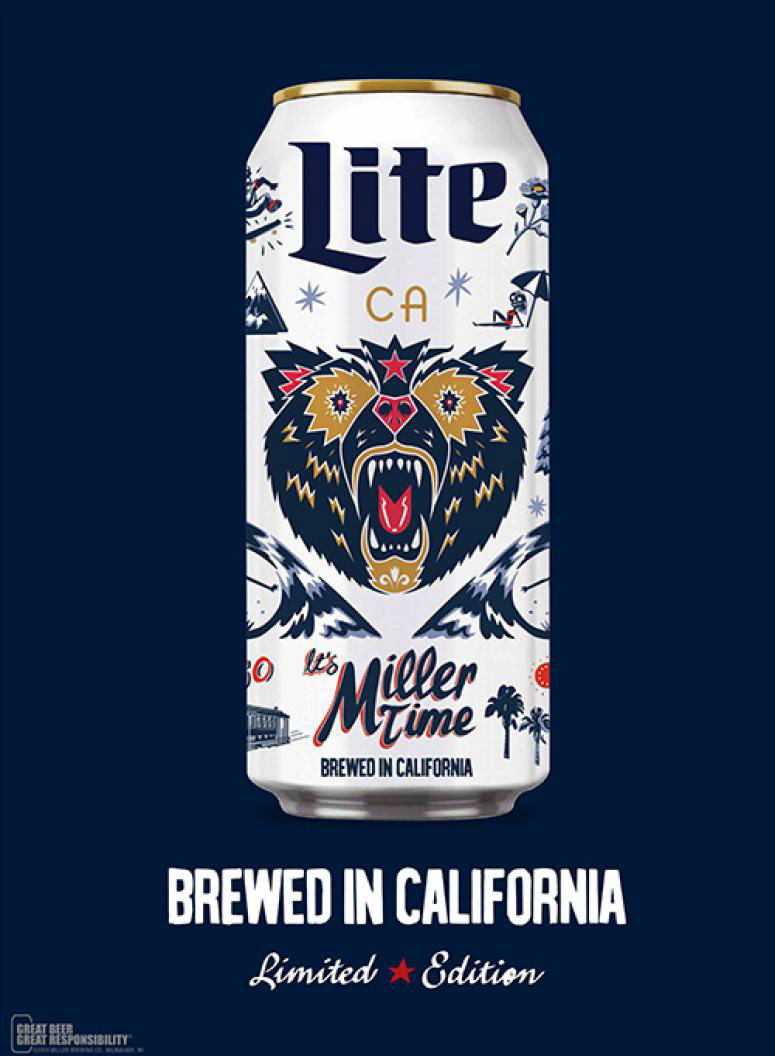 ILLUSTRATION  bear California beer Label miller lite