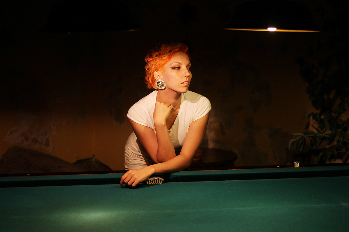 lifestyle bar Coffee girl charm cigarrete cigar orange hair gorgeous Beautiful beauty snooker table woman