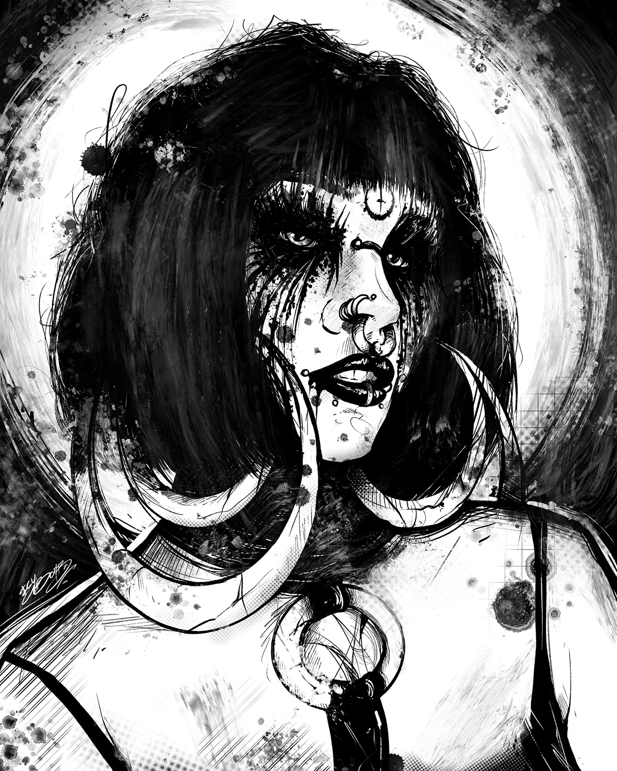 blackwork Drawing  goth Hardcore metal portrait punk