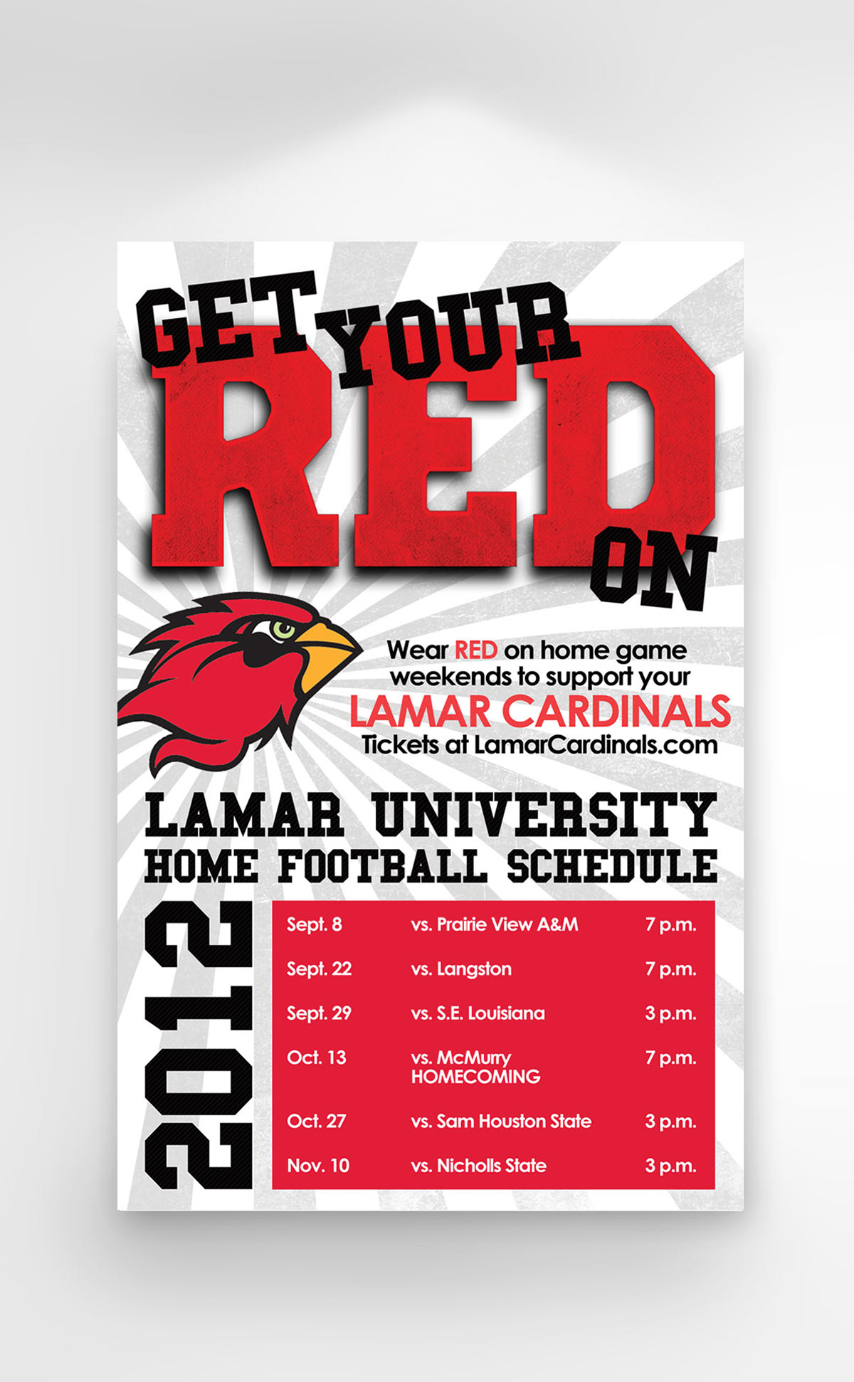 promotional campaign lamar university football Cardinals red poster banner sign