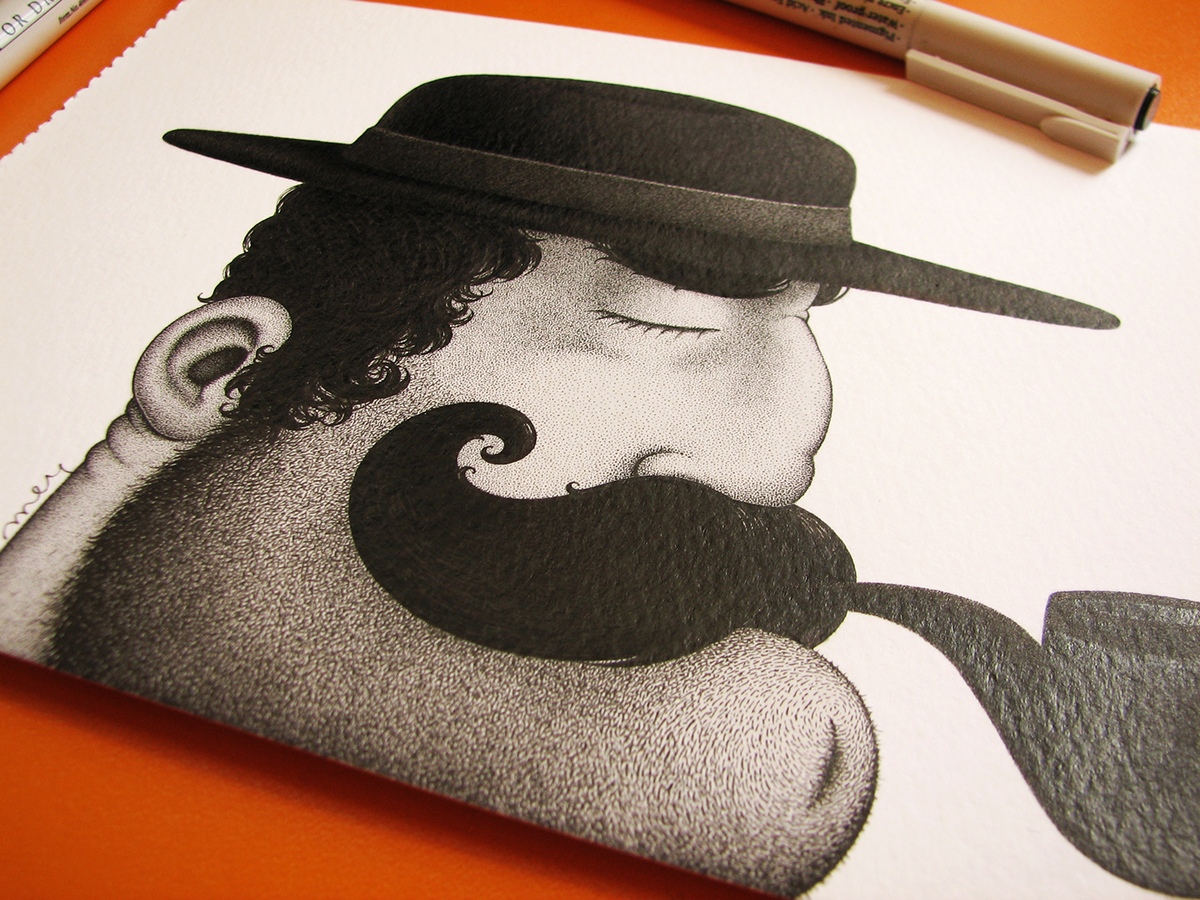Pipe moustache black pen graphic hat