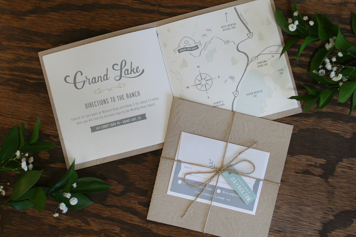 deboss wedding invitations rustic stitch binding letterpress HAND LETTERING elegant save the date