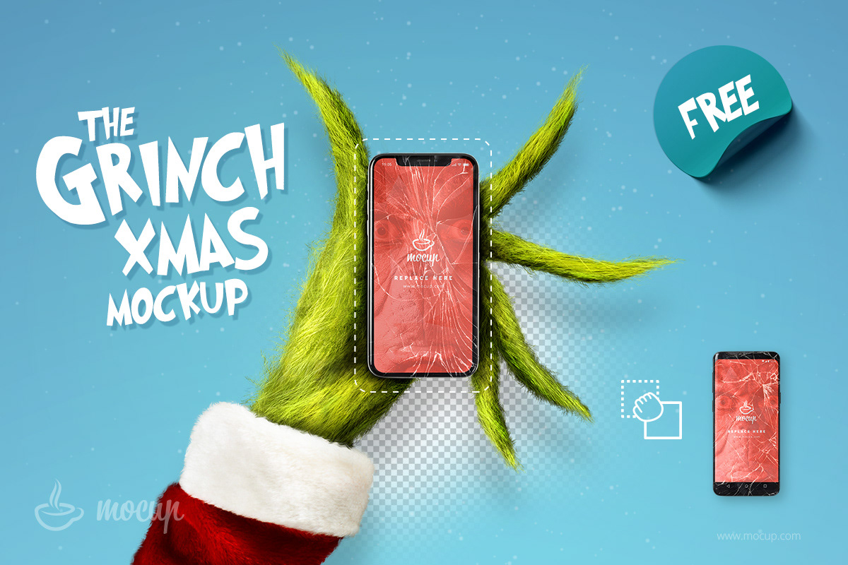 Grinch psd Mockup iphone smartphone xmas Christmas free story hand