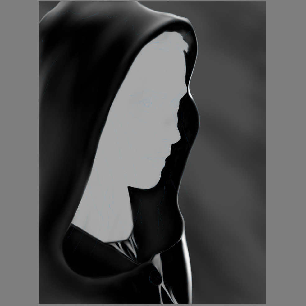 hood hooded girl timecore black White skull photoshop digital painting Paintings art wacom cintiq 13HD