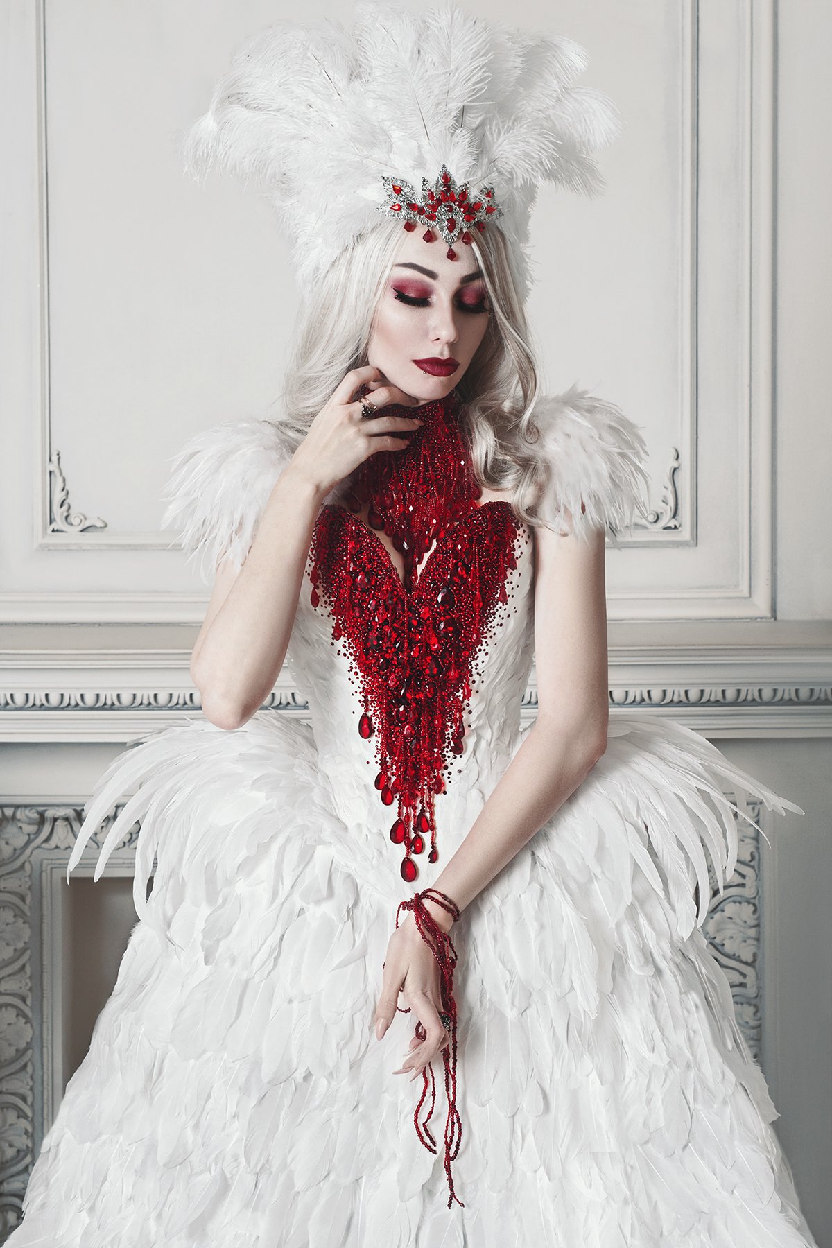 retouch magenta swan dress feathers heart studio gothic crown accessories