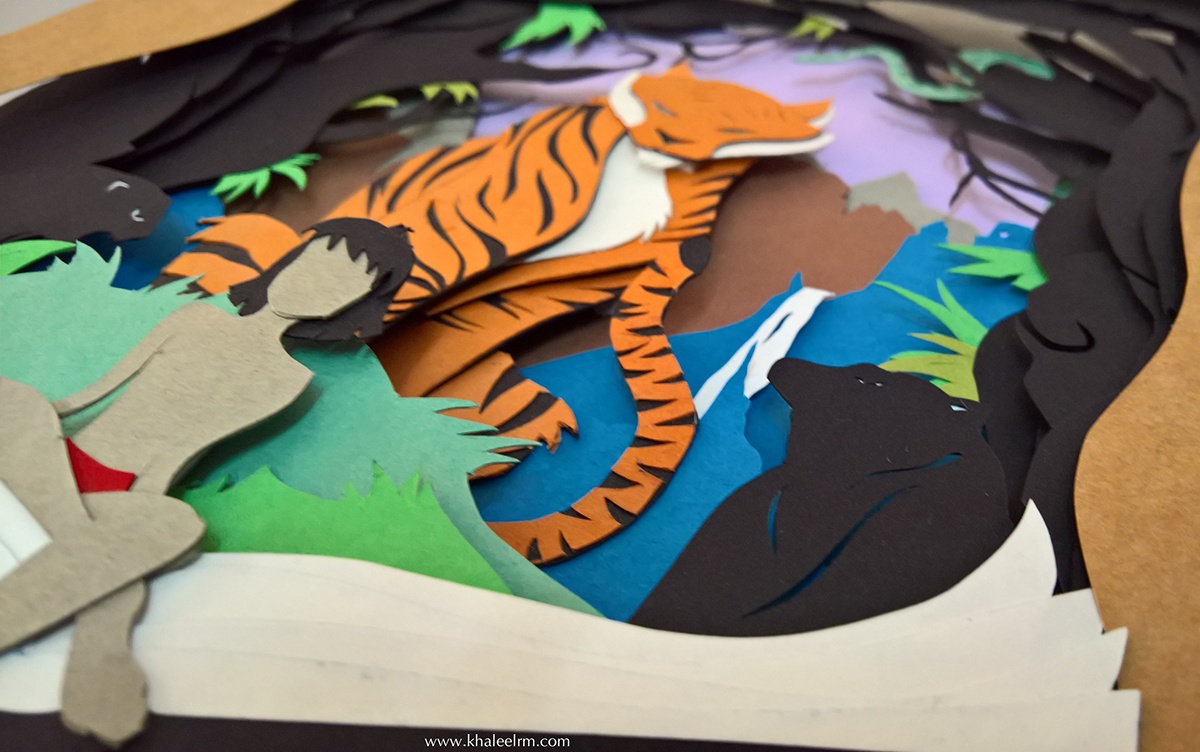paperart papercut art junglebook mowgli Sherkhan   papercut papercraft junglebook movie poster Inspired Art