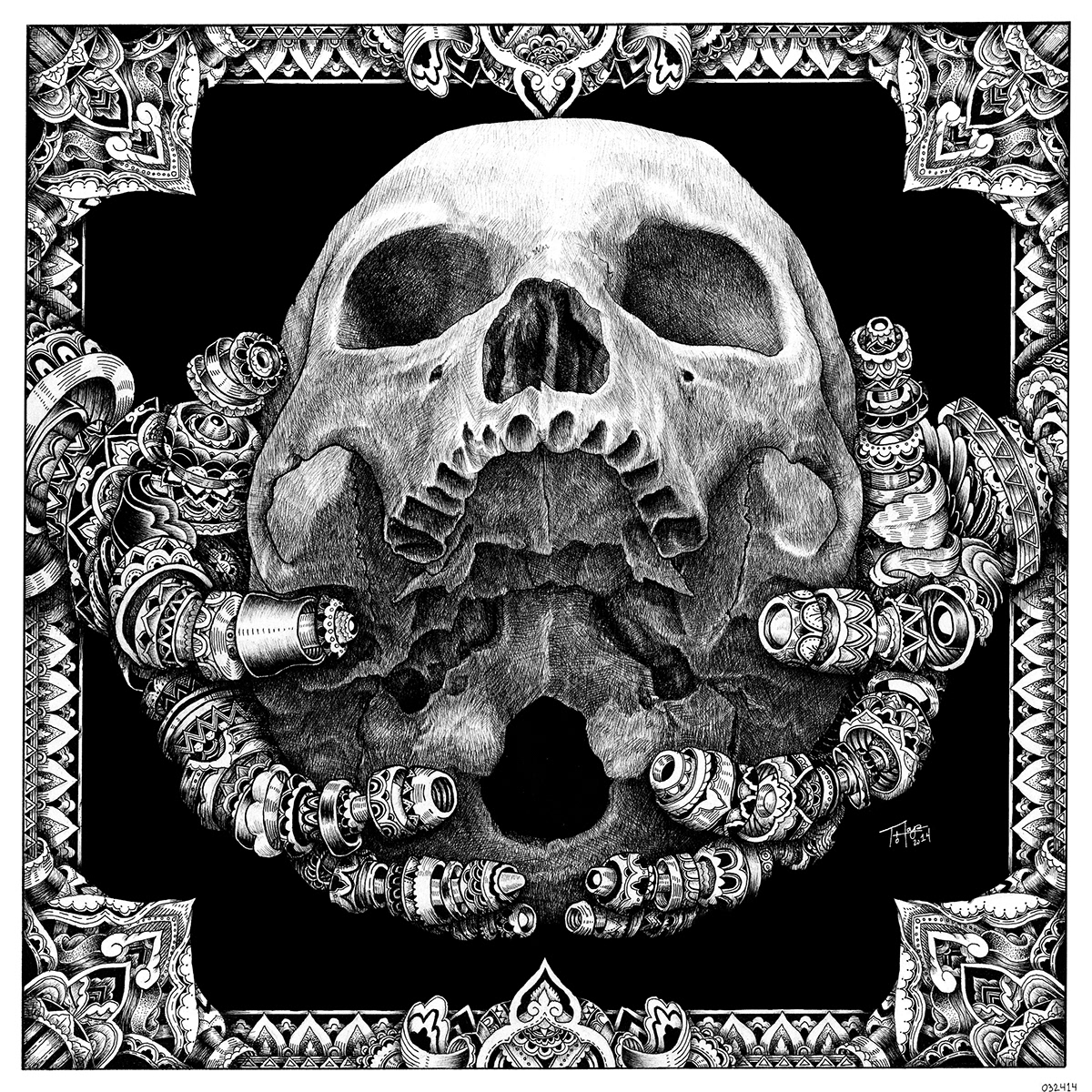inking design skull ornate details