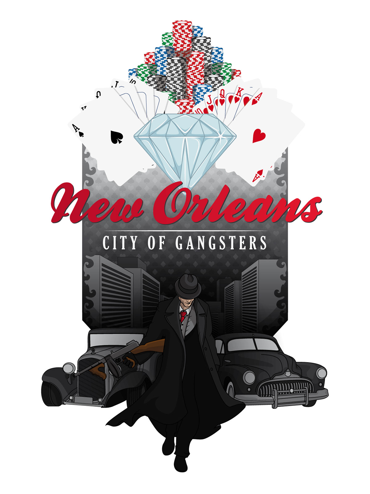 mafia Illustrator adobe gangster new orleans cards Poker Cars old cars diamond  graphic design vector