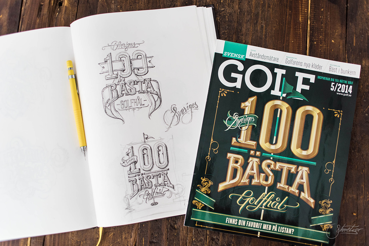 schmetzer magazine cover golf golf.se lettering vector hand drawn type letters editorial process design Illustrator letterer
