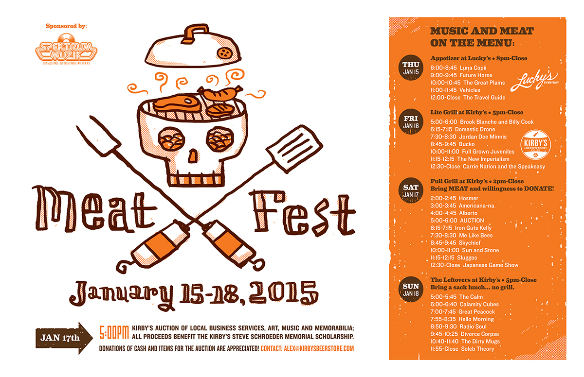 poster flyer Music Festival cookout meat beer bands skull grill type
