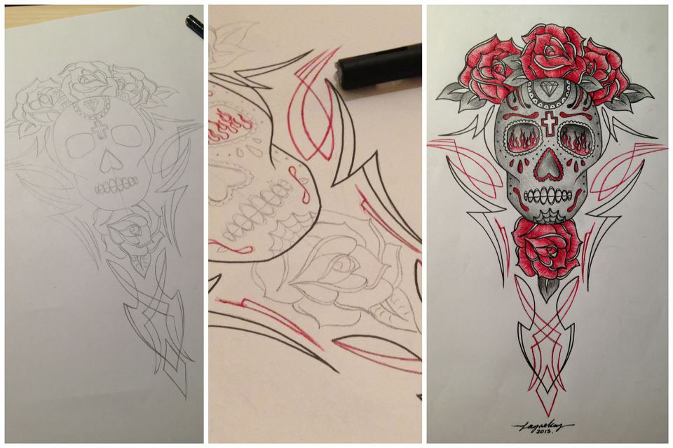 illustripe pinstripe pinstriping hot rod skull rose 1shot mackbrush rat rod tattoo tattoo design Roses fire tools iphone