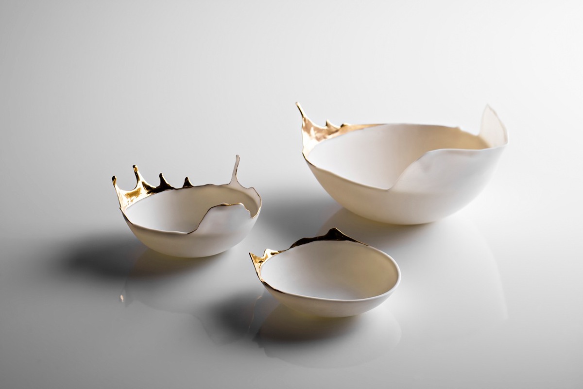 ceramic porcelain gold bowl fluid glaze