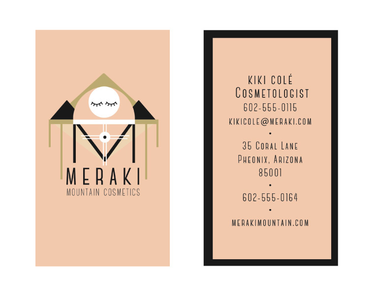 Meraki mountain print stationary buisness card envelope Web makeup cosmetics logo