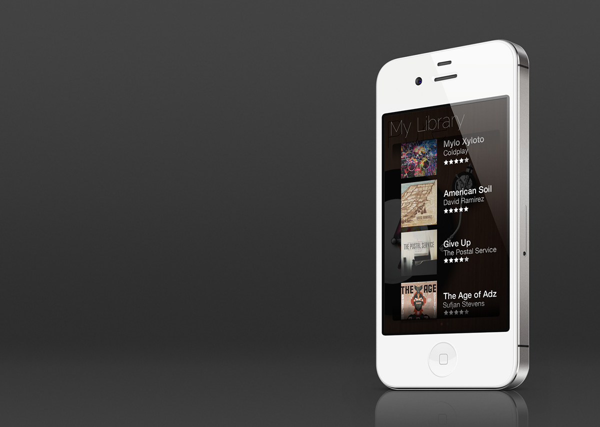 pure vinyl iphone app design GUI Interface ios user UI record player turntable Music Player media