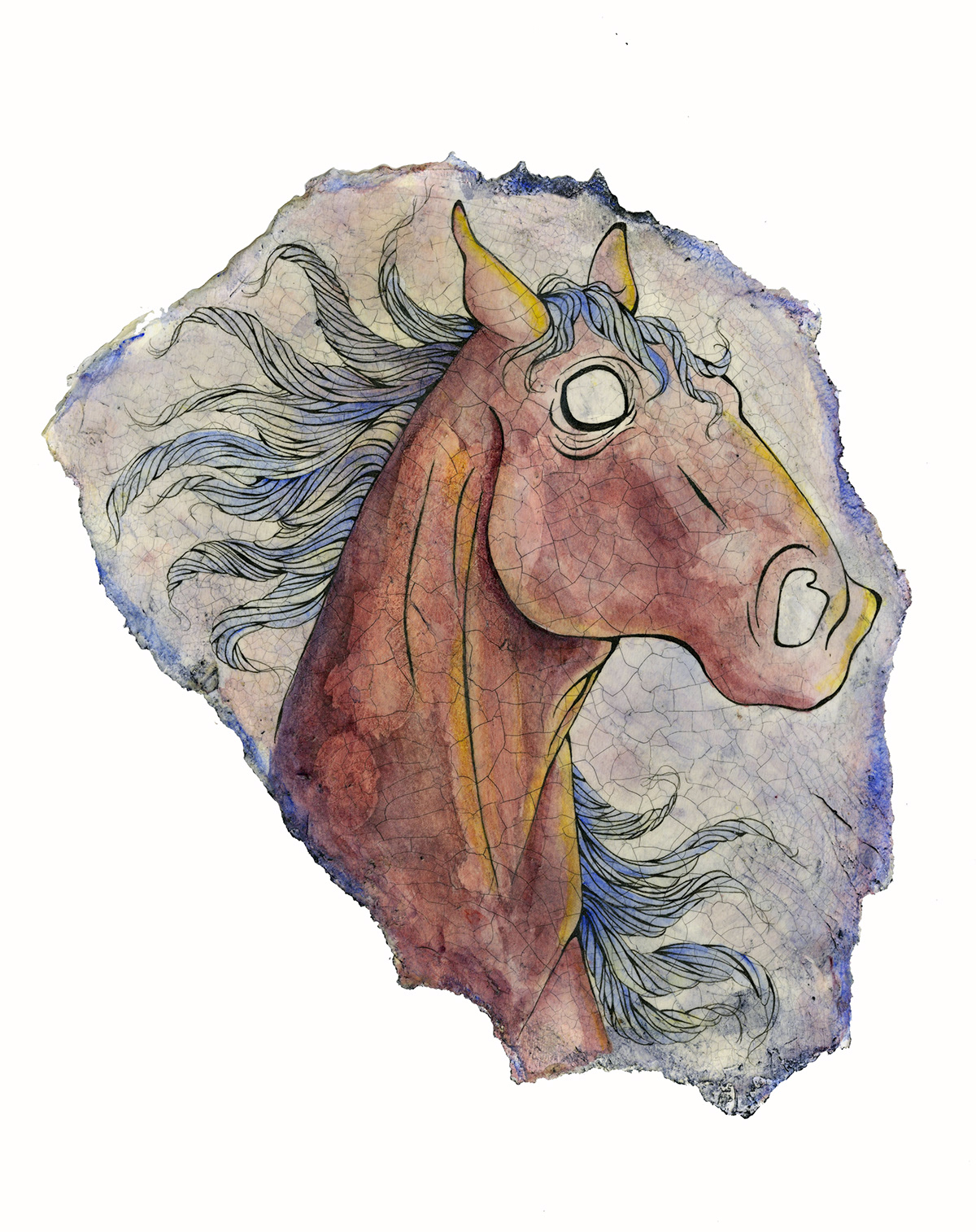 horse watercolor purple red yellow blue Cracks animal Nature fantasy Experimentation angle paint acrylic horses