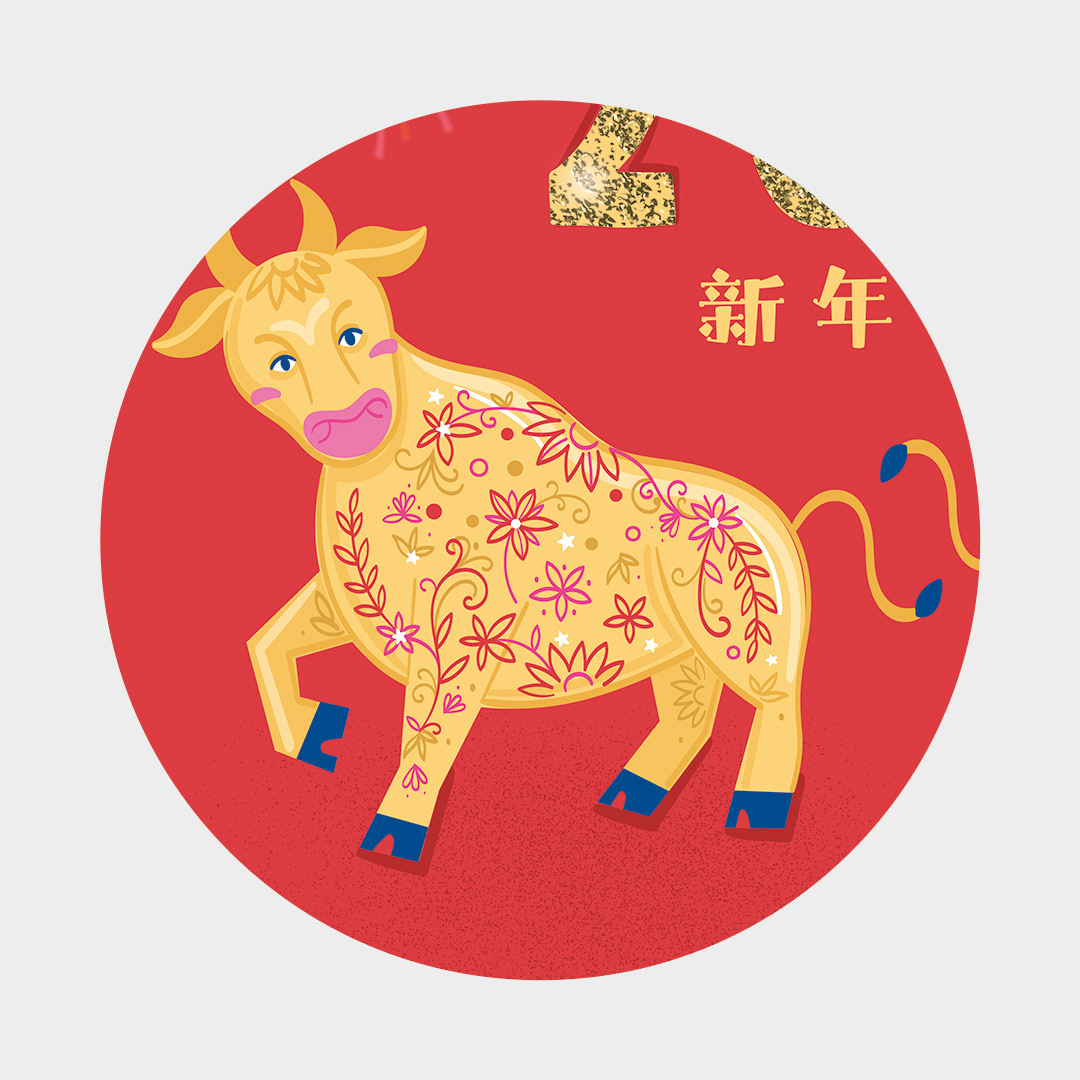 animals calendar chinese new year gold effect ILLUSTRATION  lanterns ornaments oxes vectors Year of the Ox