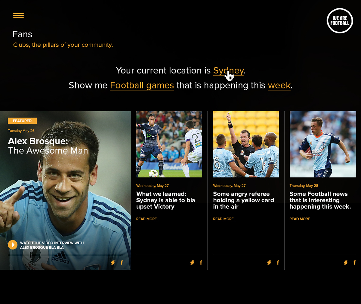 Adobe Portfolio Australia football design digital interactive video concept soccer sports Website WOFP