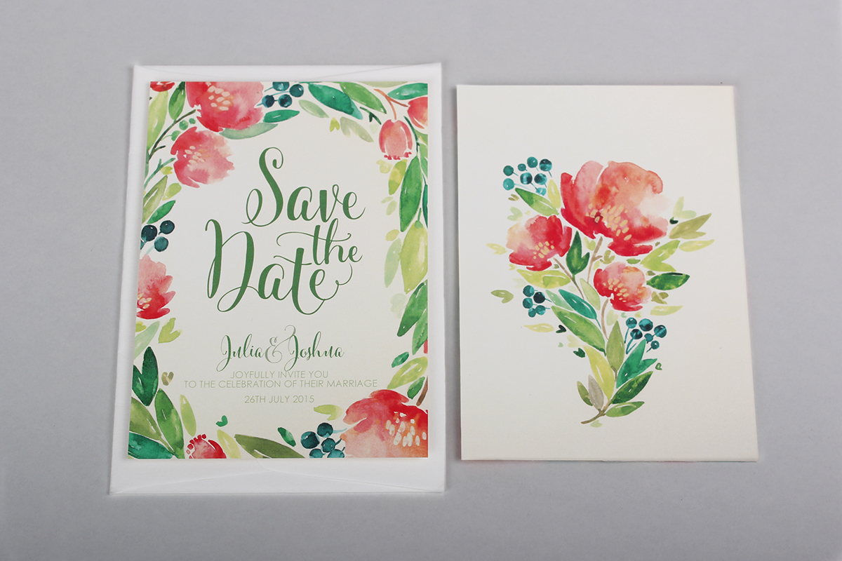 wedding floral Custom Stationery suite flower leaves watercolour pattern Invitation save the date map thank you