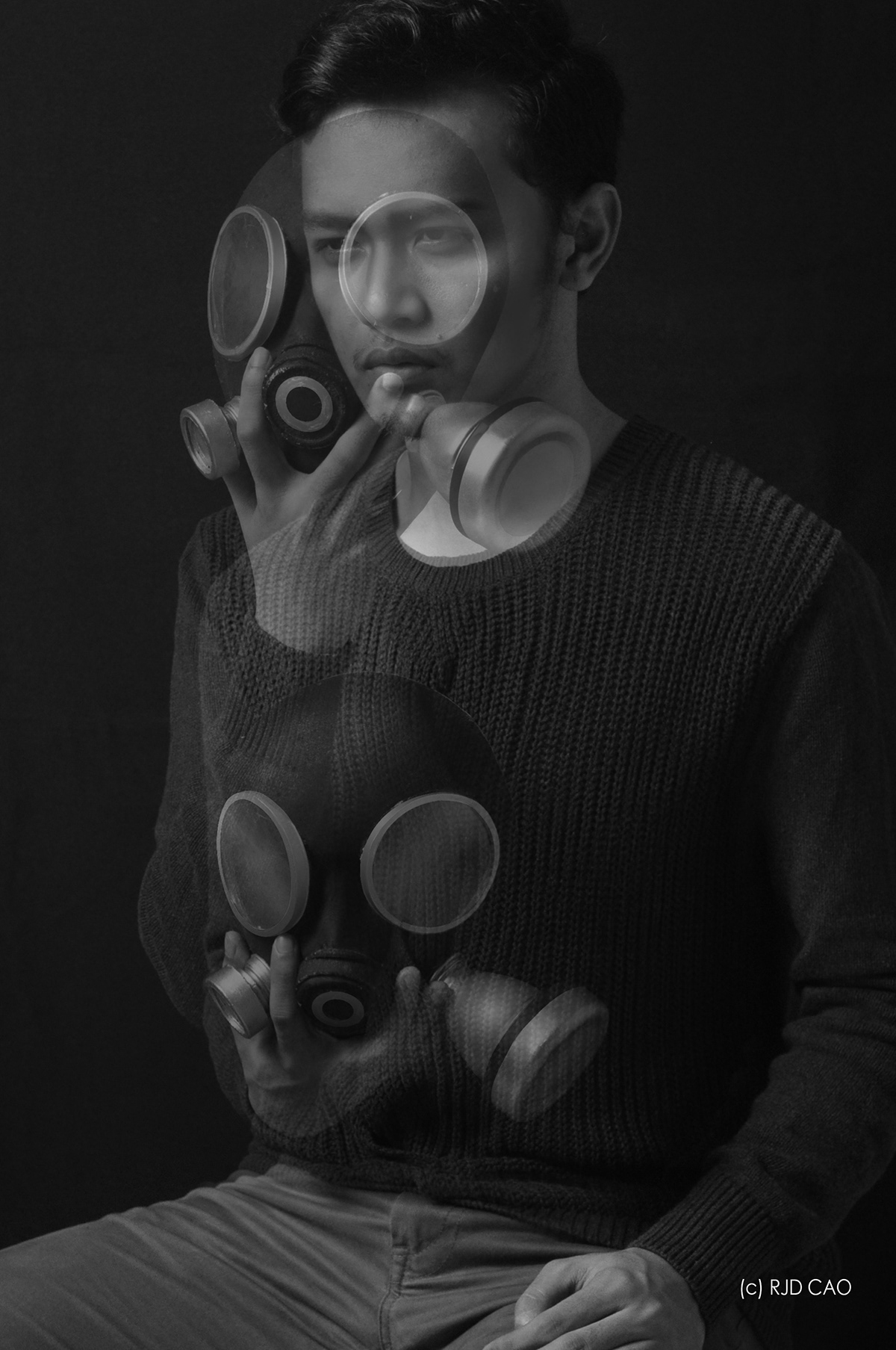 black and white geometry geometric photography Geometric portrait black and whitefashion weird geomtry weird Knitted fashion androgyny mask Geometric Mask