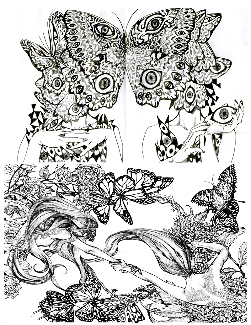 Zine  creature fantasy fairy tale book cover Character detail swirly butterfly