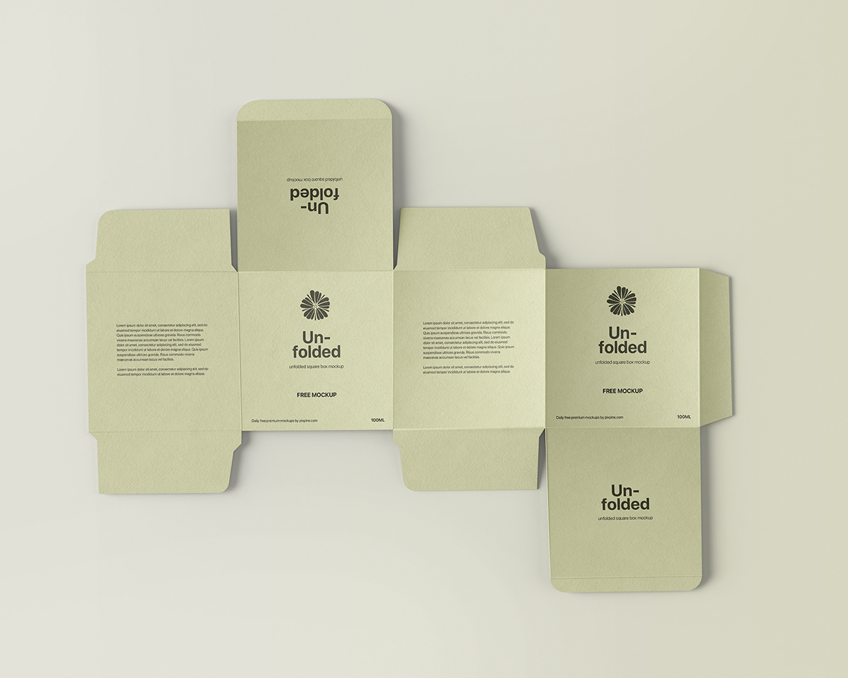 box branding  design free mockup  open Packaging paper print square unfolded