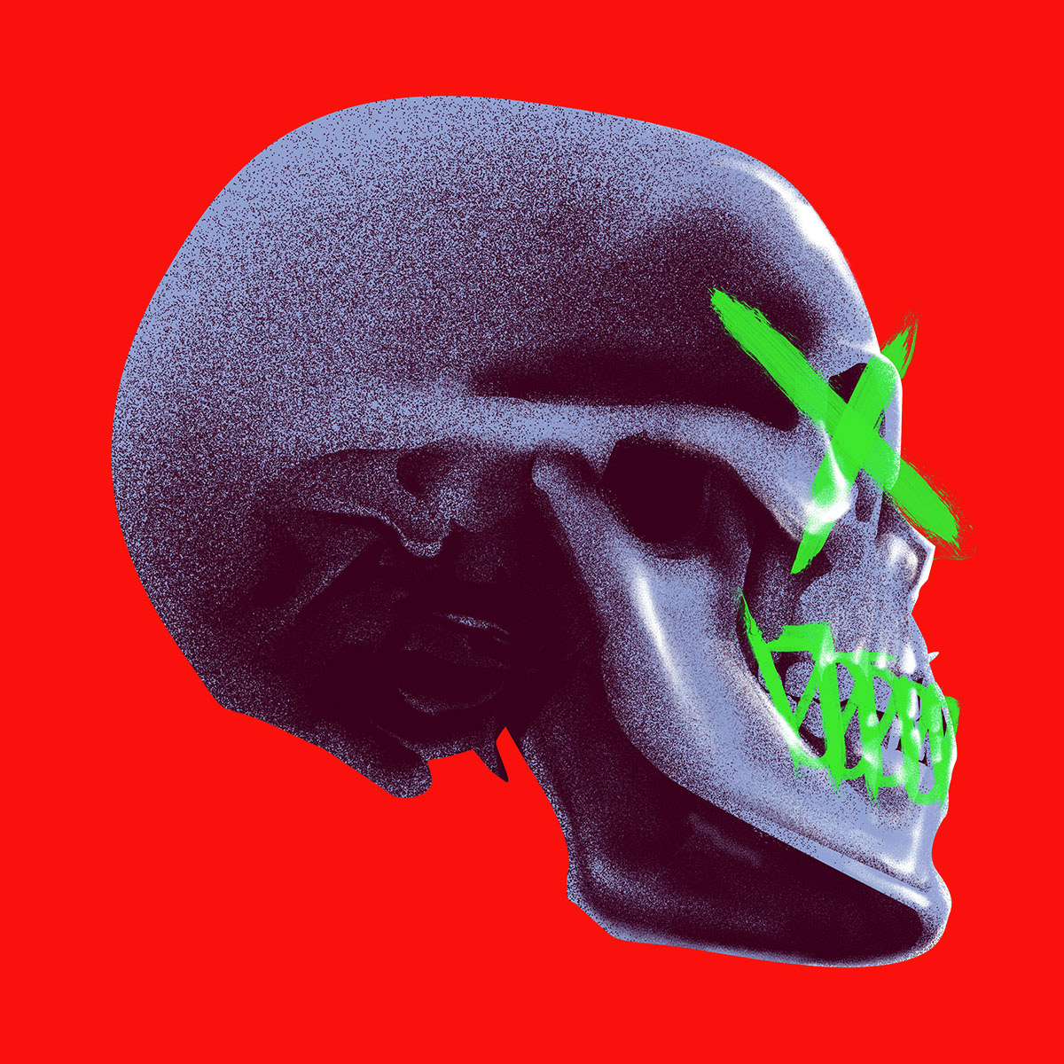 aesthetic bold digital illustration Glitch Music cover skull vintage