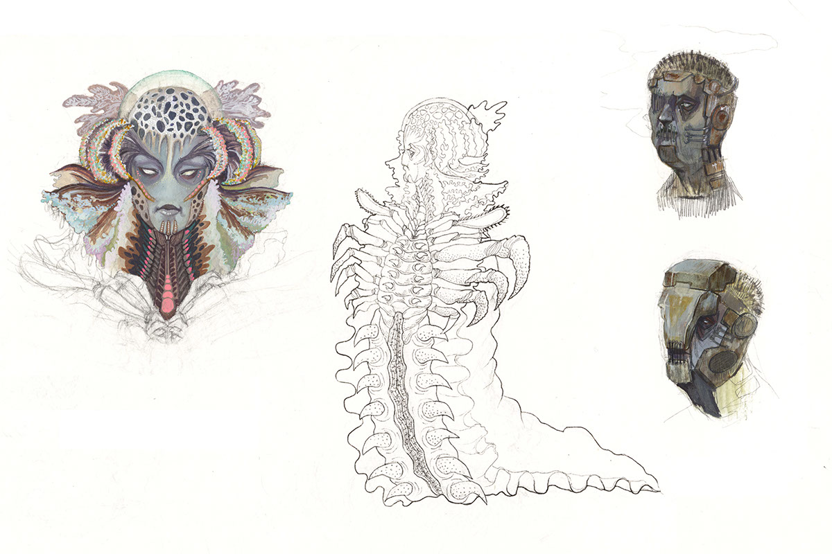 fantasy evolution ink hands photoshop Gauche Ocean sea creature waves
