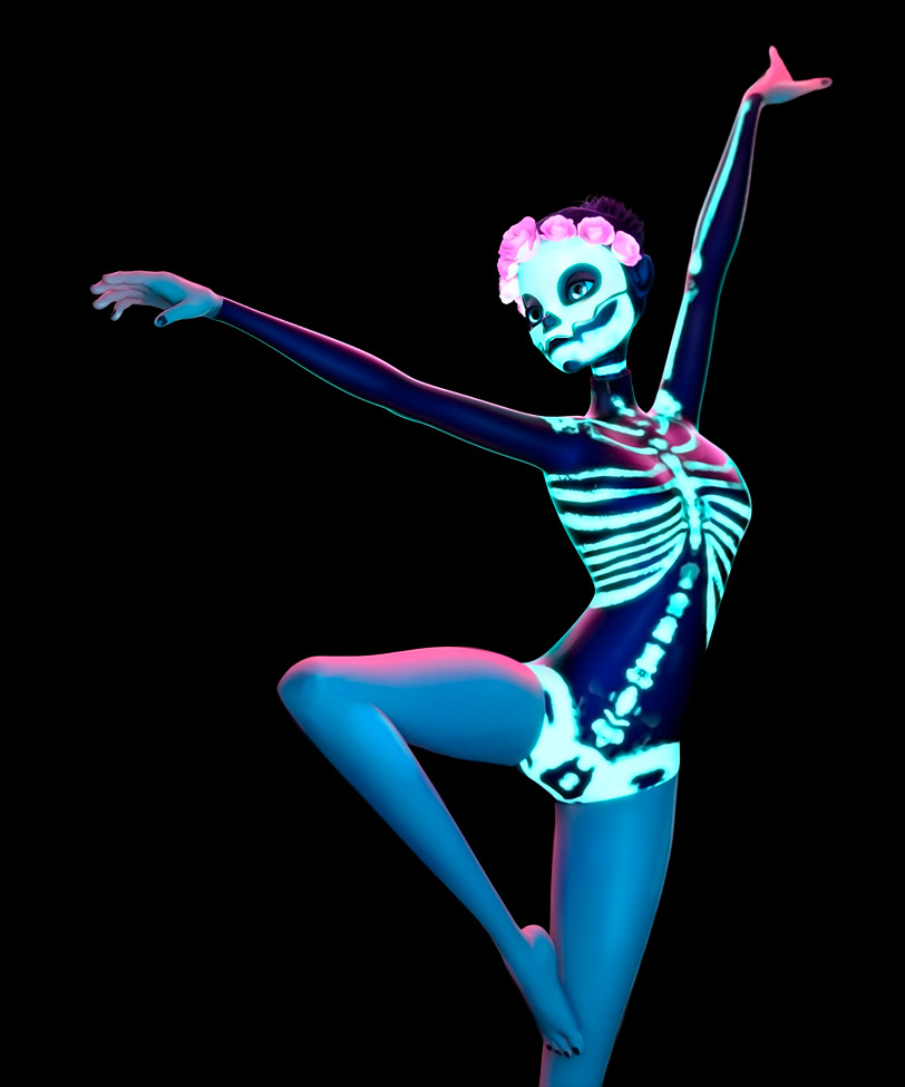 neon glow black light modo bloom 3D model Character design  DANCE   ballet skeleton