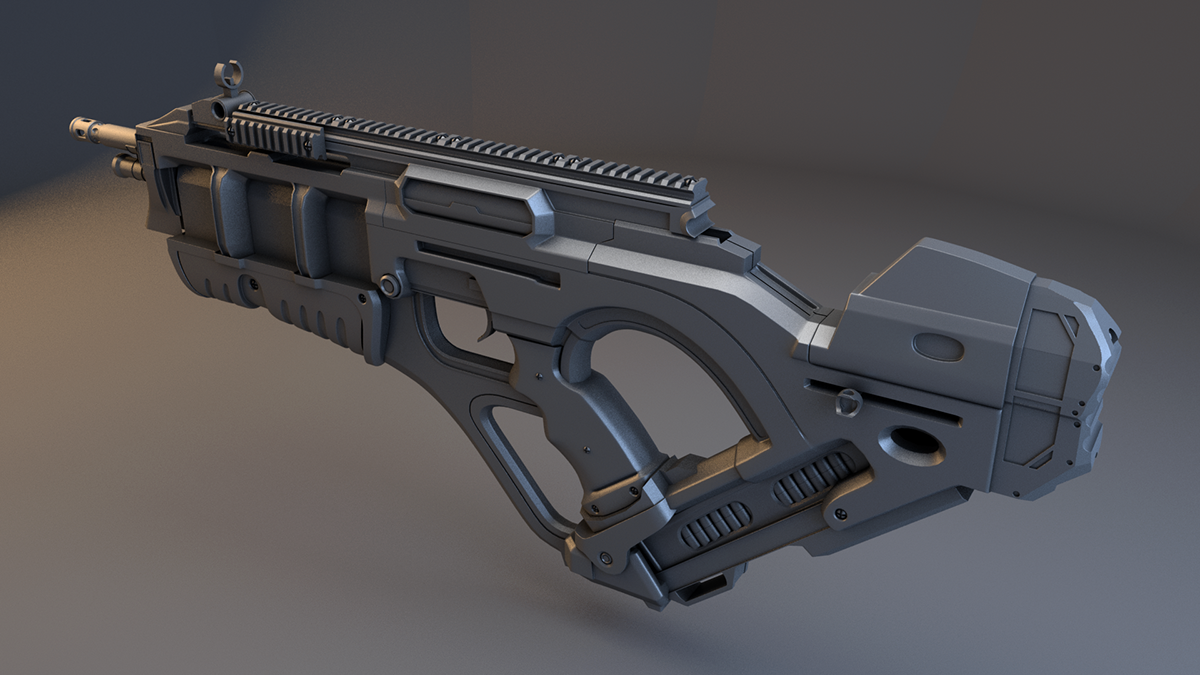 Weapon design product design  hard surface Maya modeling Gun sci-fi bullpup
